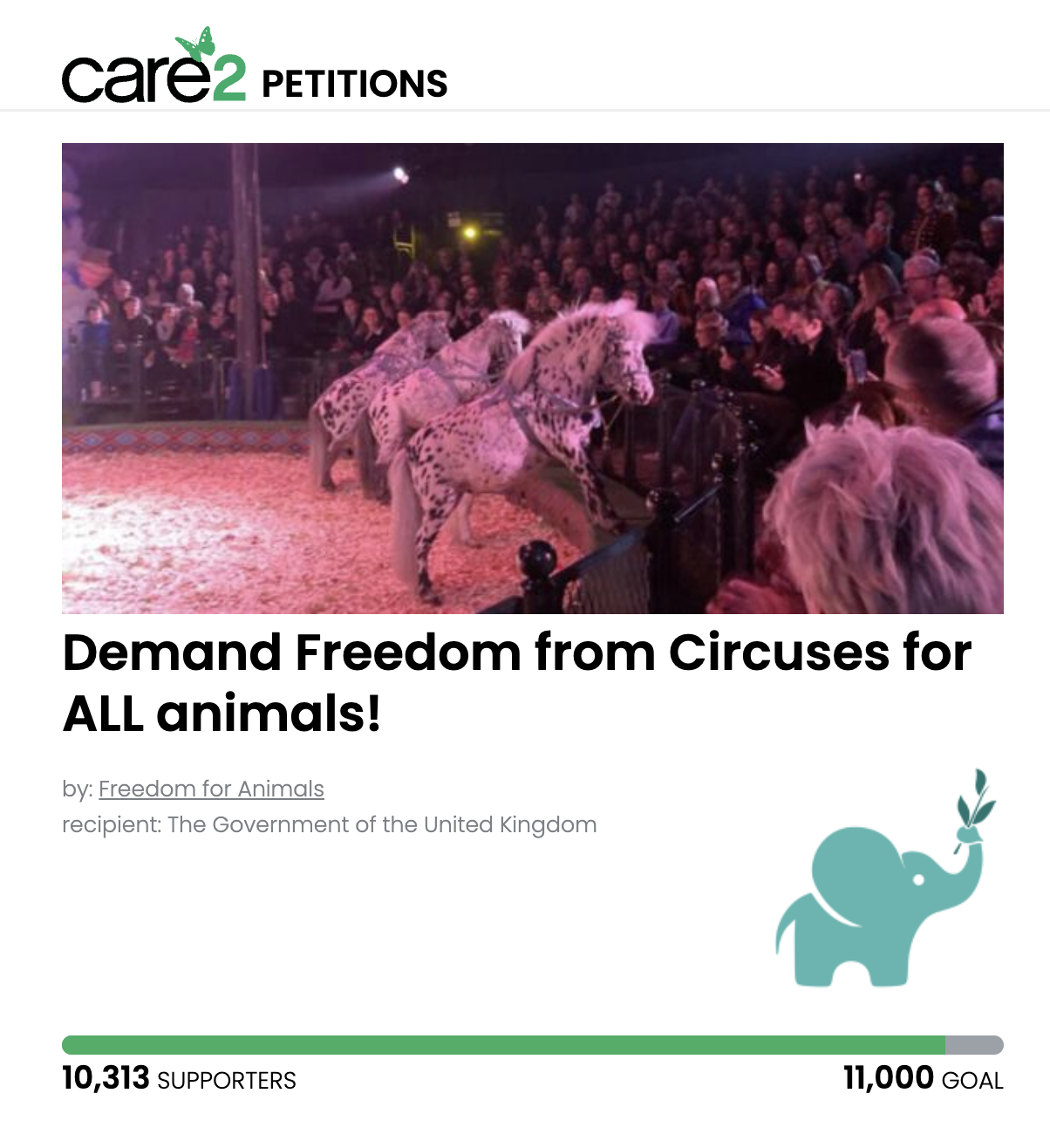 Freedom for Animals and Care2 Petition: Free animals from circuses!